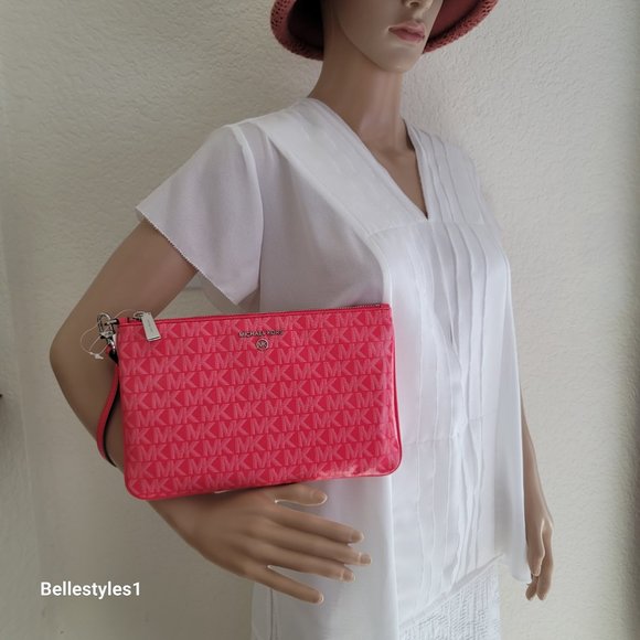MICHAEL KORS Signature Logo Jet Set Large Top Zip Pouch/Wristlet- Geranium ⭐ - Picture 16 of 16